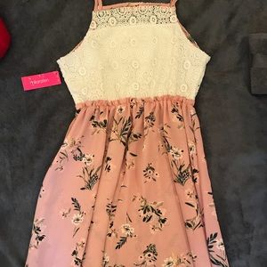 Xhiliration Floral & Cream Spaghetti Strap Dress S